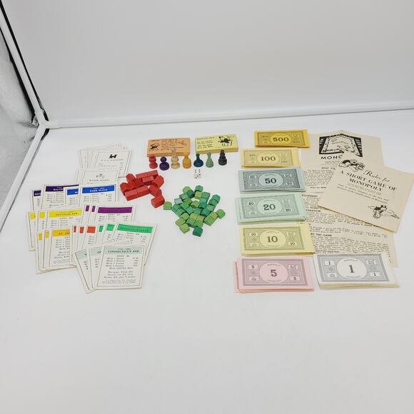 Monopoly 1954 Antique Vintage Red NO BOARD **IOB** - Picture 3 of 14